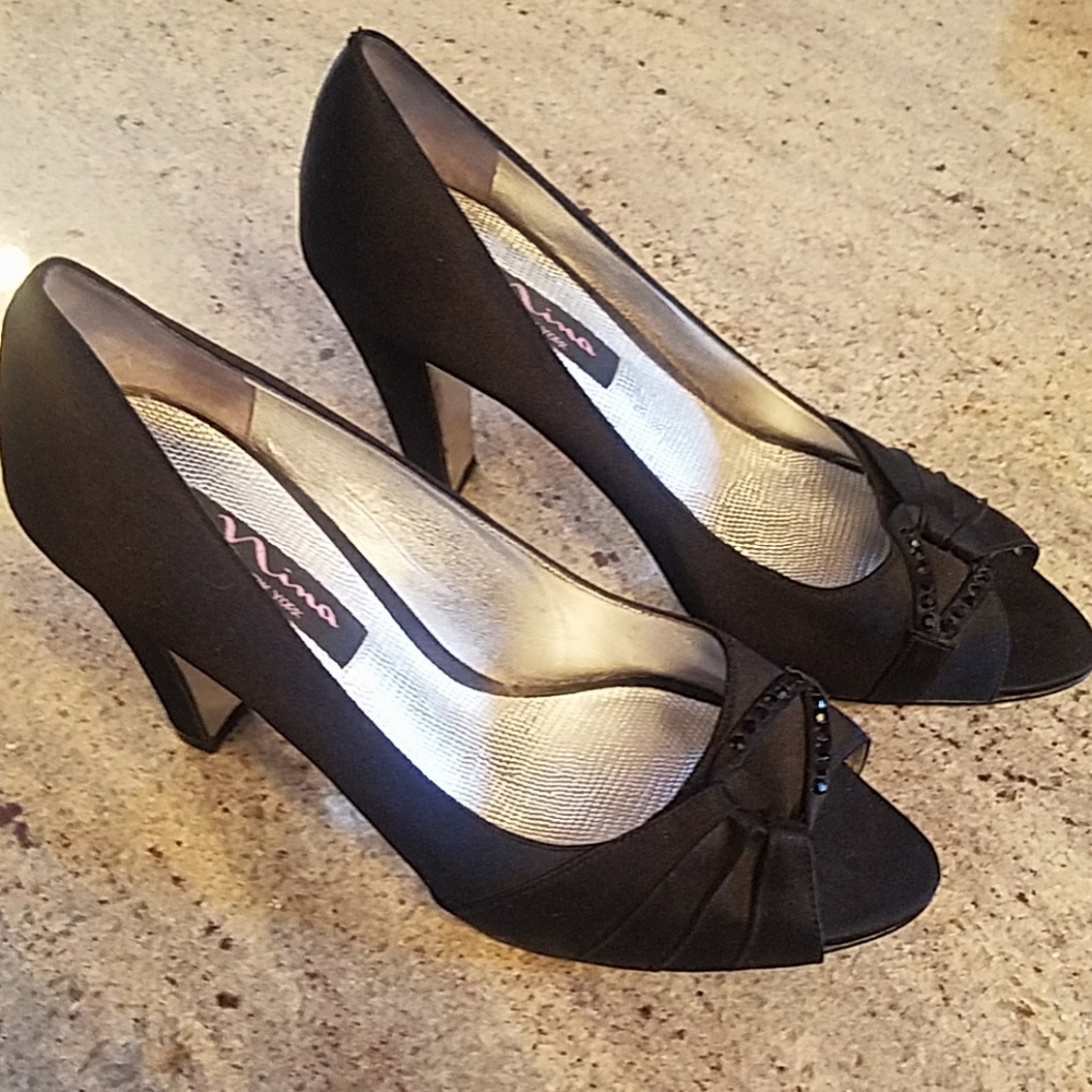 Nina New York Black Peep Toe Heels size 7 1/2 - Picture 2 of 6